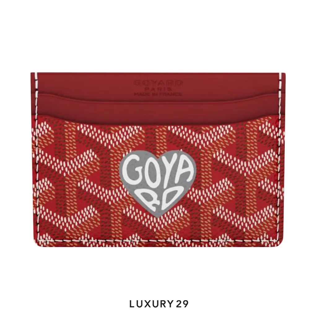 Goyard Saint-Sulpice Card Wallet Red Hand-Painted Heart Grey(Small, Red)