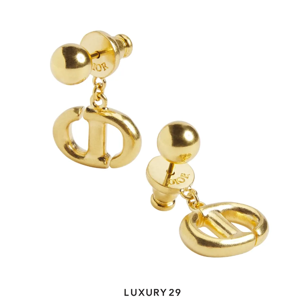 Dior CD Navy Earrings Gold-Finish Metal Gold(Free Size, Gold)