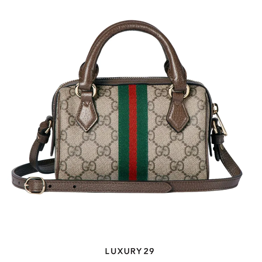 Gucci Ophidia mini boston bag Beige and dark brown GG Monogram coated fabric(Mini, Brown)