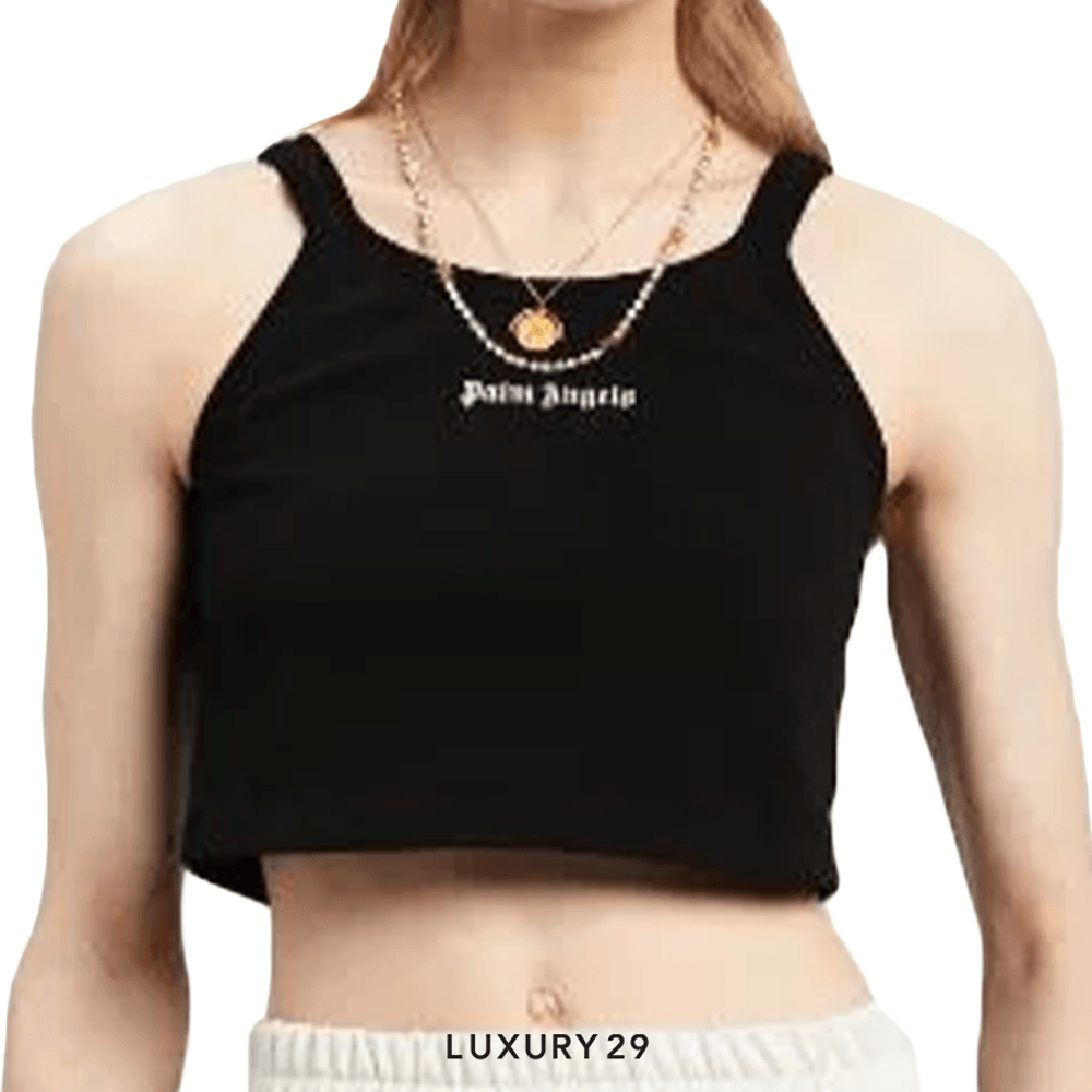 Palm Angels logo-print cropped tank top black/white(XS, Black)