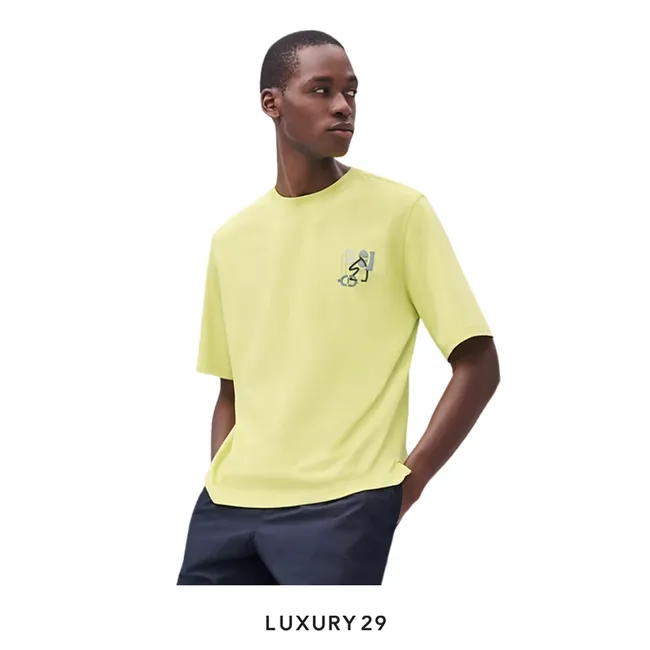 HERMES "H Puzzle" t-shirt with leather detail Lime