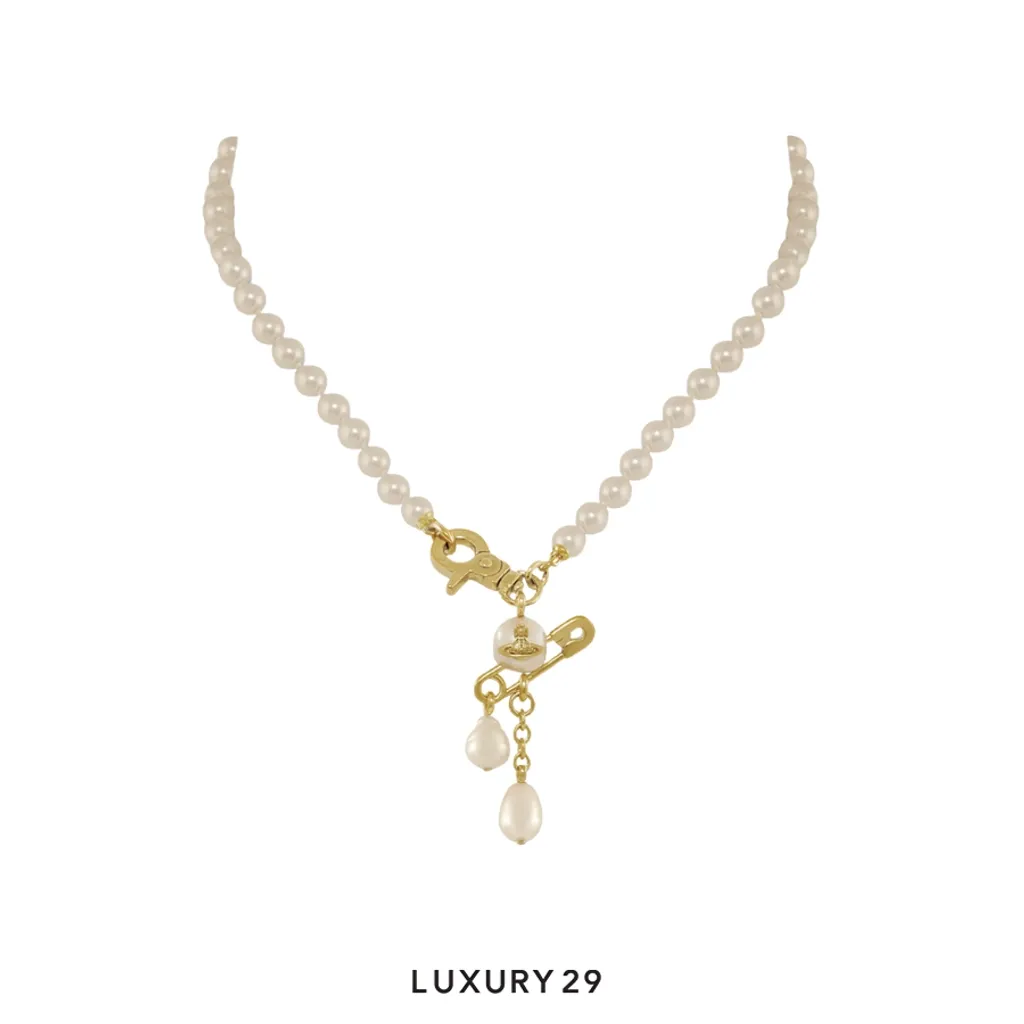Vivienne Westwood Small Claude Pearl Necklace Gold Creamrose pearl(Free Size, Gold)
