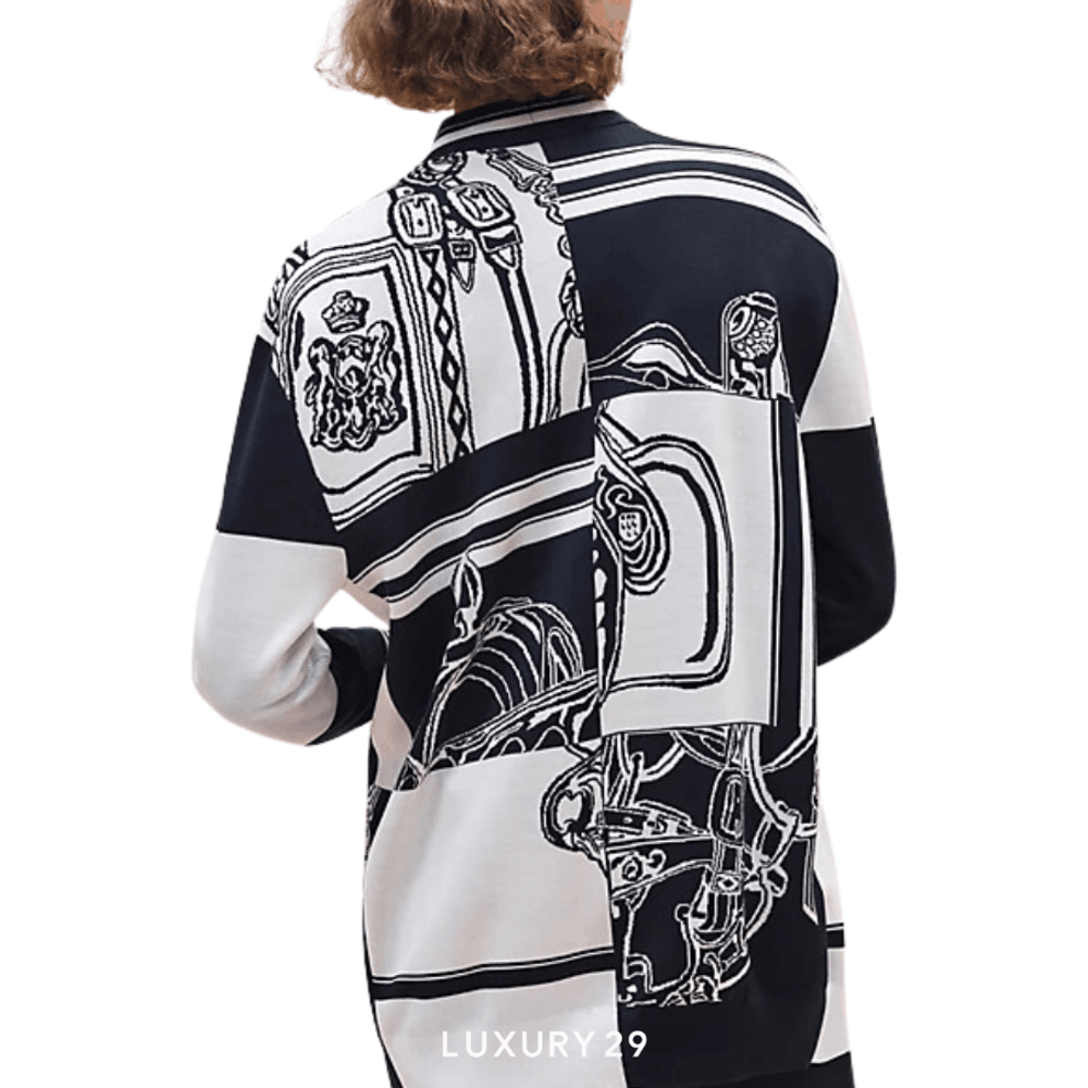 Hermes "En Desordre Finesse" long-sleeve golf cardigan Bleu Noir(S, Black)