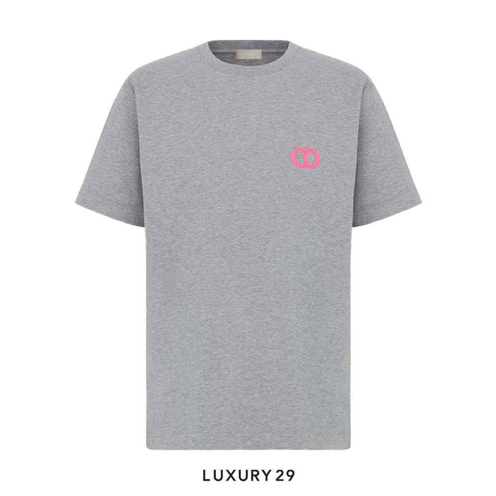 DIOR CD Icon T-Shirt Relaxed Fit Cotton Jersey Gray(XL, Grey)