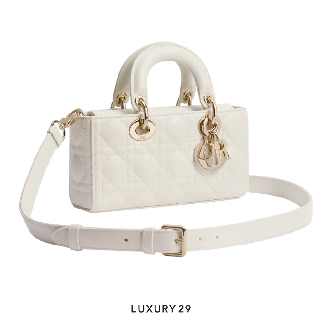 Dior Lady D-Joy Bag Small Bag Latte Cannage Lambskin(Small, White)