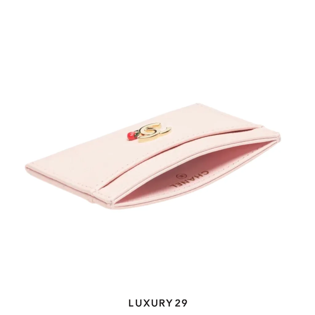 Chanel Card holder Grained goatskin leather enamel and gold-colored metal Light Pink(Small, Pink)