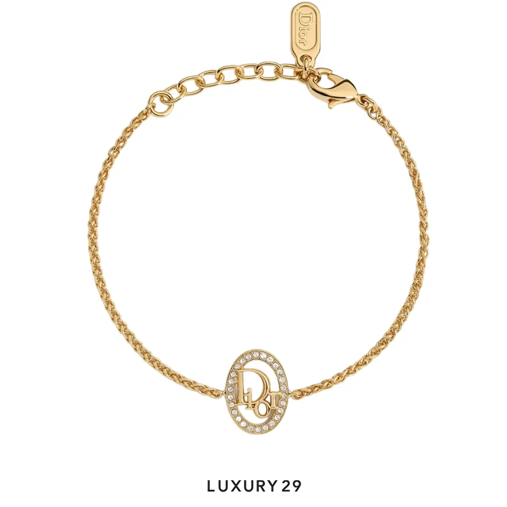 Dior Oblique Bracelet Gold-Finish Metal and Crystals(Free Size, Gold)