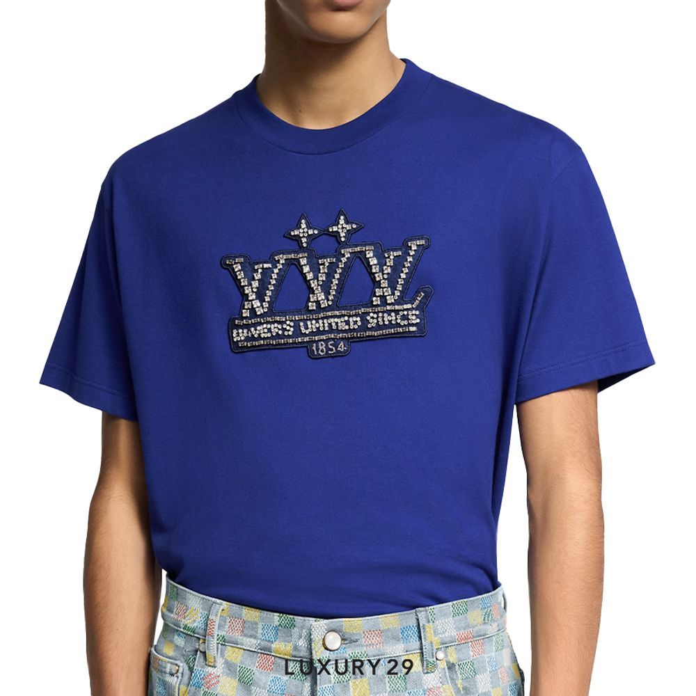 Louis Vuitton LV Embellished Cotton T-Shirt Clematis Blue(S, Blue)