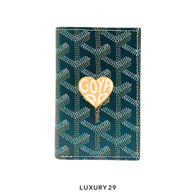 Goyard Saint-Pierre Card Wallet Green Hand-Painted Heart Yellow