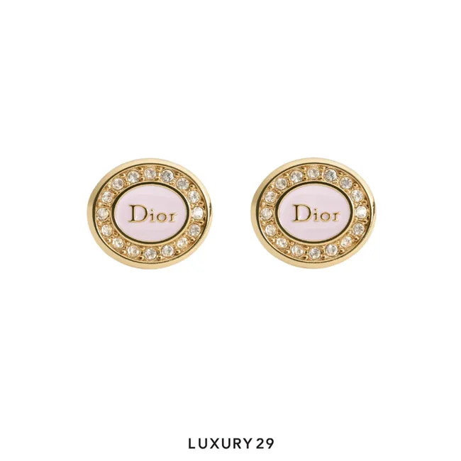 Dior Core Earrings Gold-Finish Metal, Rose Tendre Lacquer and Crystals