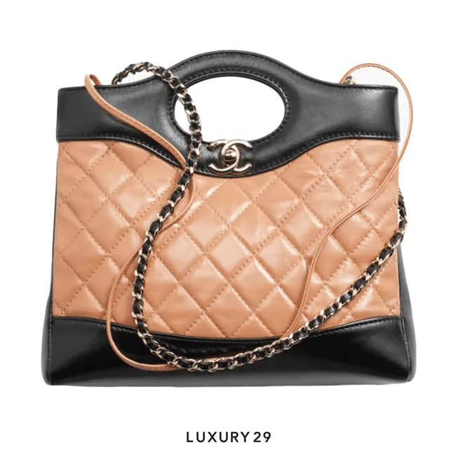 Chanel 31 Medium Shopping Bag Shiny Lambskin & Gold-Tone Metal Dark Beige & Black