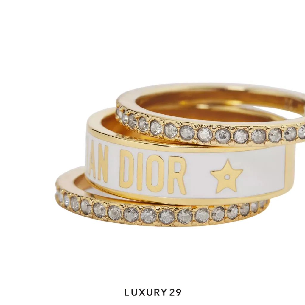 Dior Code ring set Gold-plated metal adorned with silver-toned crystals and a white enamel finish(S, Gold)