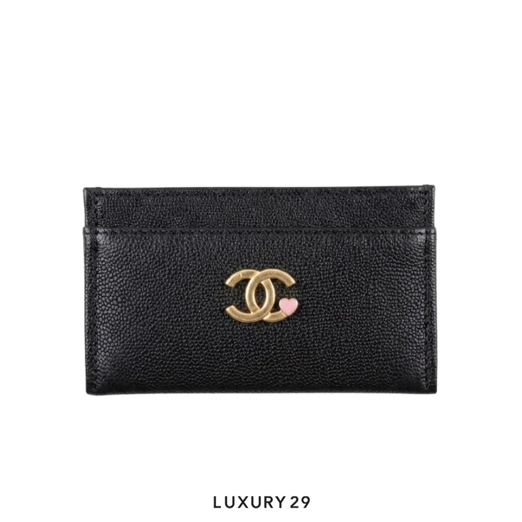 Chanel CC LOGO Card holder Grained goatskin leather and gold-tone metal Black(Small, Black)