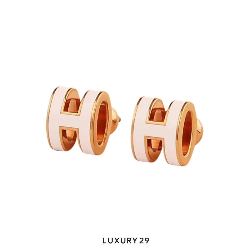 Hermes Mini Pop H earrings Rose Gold Plated Rose dragee(Free Size, Pink)