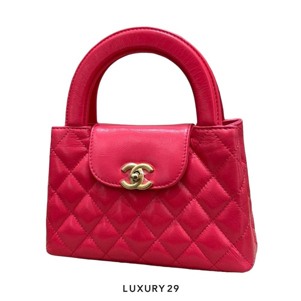 Chanel Mini Shopping Bag In Shiny Aged Calfskin With Gold-Tone Red(Mini, Red)