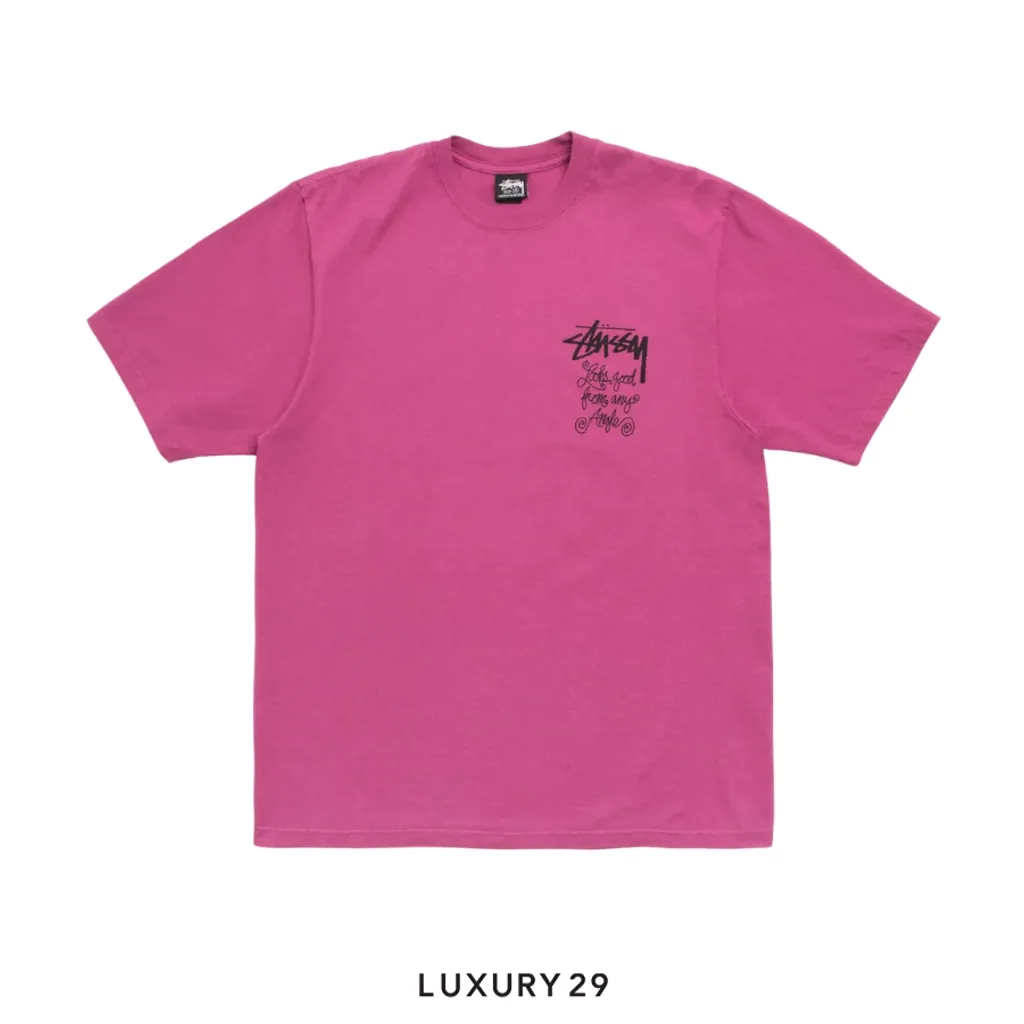 STUSSY ANY ANGLE TEE PIGMENT DYED BERRY(XL, Pink)