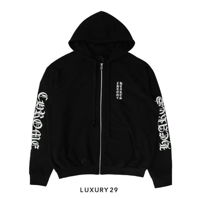 Chrome Hearts Eye Chart Logo Thermal Zip Up Hoodie Black/White