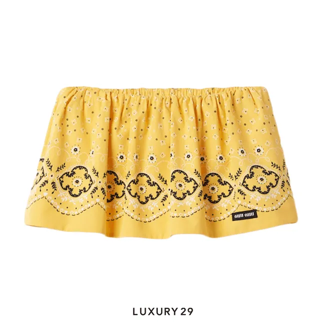 Miu Miu Printed poplin miniskirt Sunny Yellow