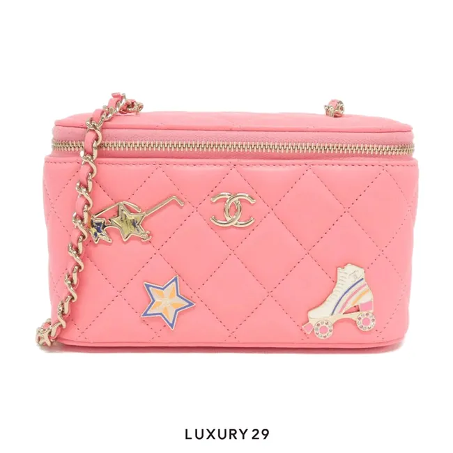 Chanel Clutch With Chain Lambskin, Diamante & Gold Metal Pink