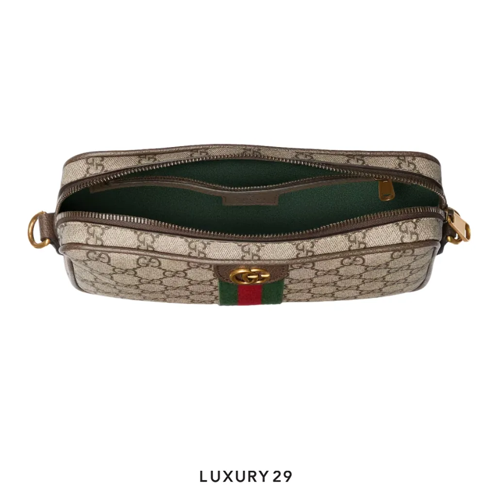 Gucci Ophidia small crossbody bag Beige and dark brown GG Monogram coated fabric(Small, Brown)