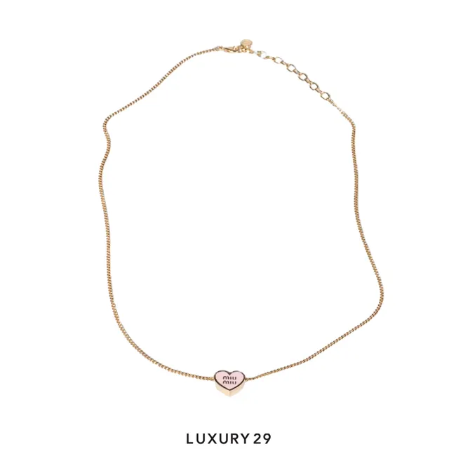 Miu Miu Metal neckalce heart-shaped pendant Gold/Alabaster Pink