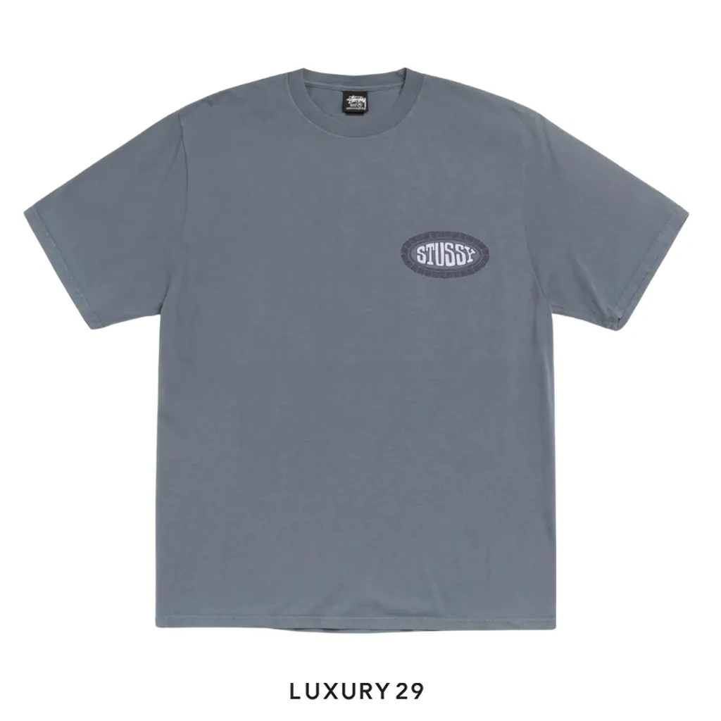 Stussy TILE OVAL TEE PIGMENT DYED Navy(S, Blue)