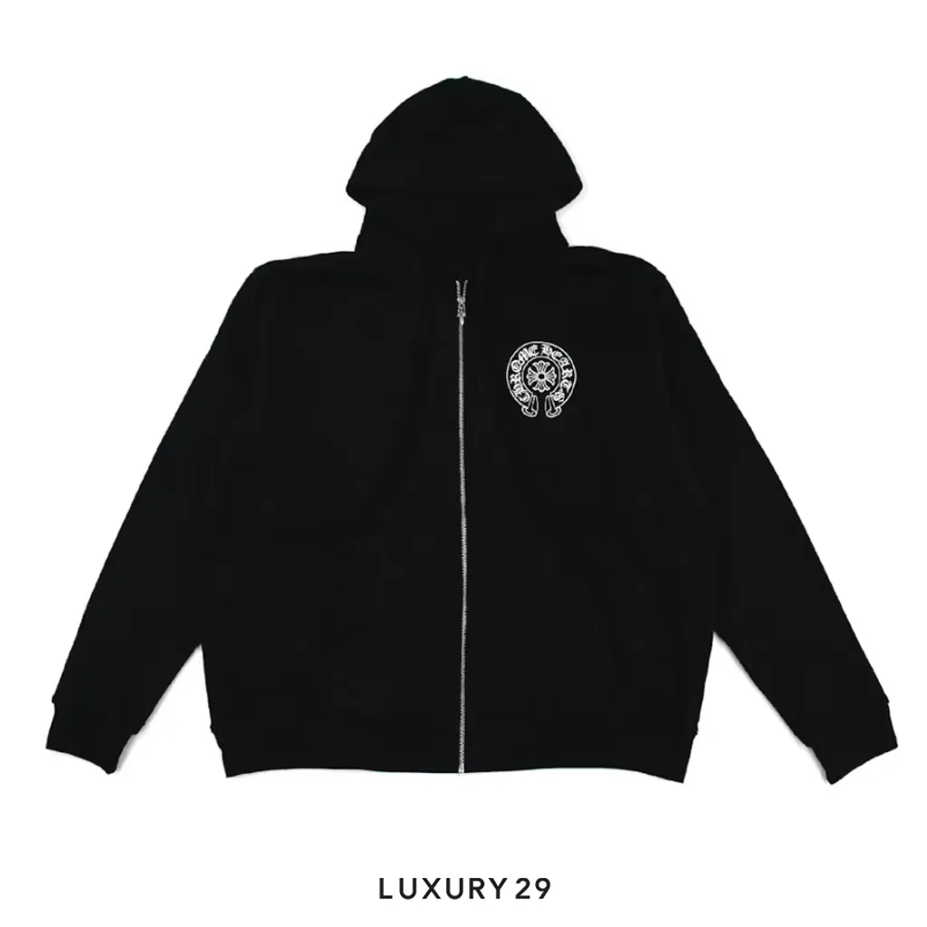 Chrome Hearts Malibu Edition Horseshoe Logo Zipped Hoodie Black(2XL, Black)