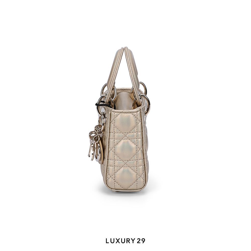 Dior Or Lady Dior Micro Bag Iridescent Metallic Gold-Tone Cannage Lambskin(Mini, Gold)