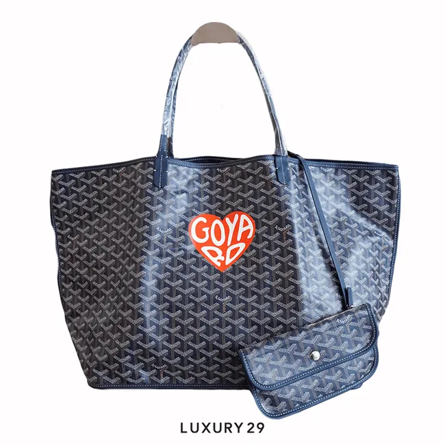 Goyard Anjou GM Bag Navy Blue Hand-Painted Heart Orange