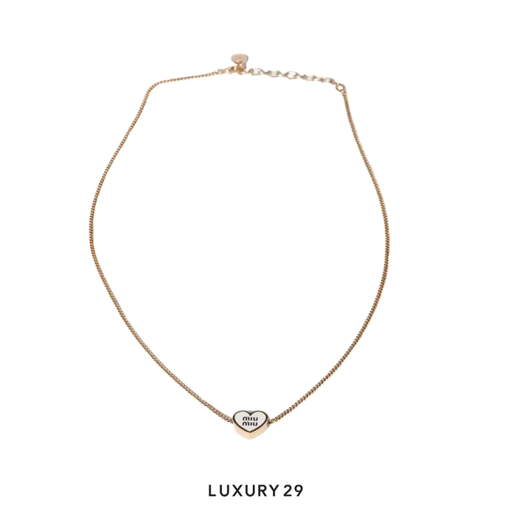 Miu Miu metal necklace heart-shaped pendant Gold/White(Free Size, White)