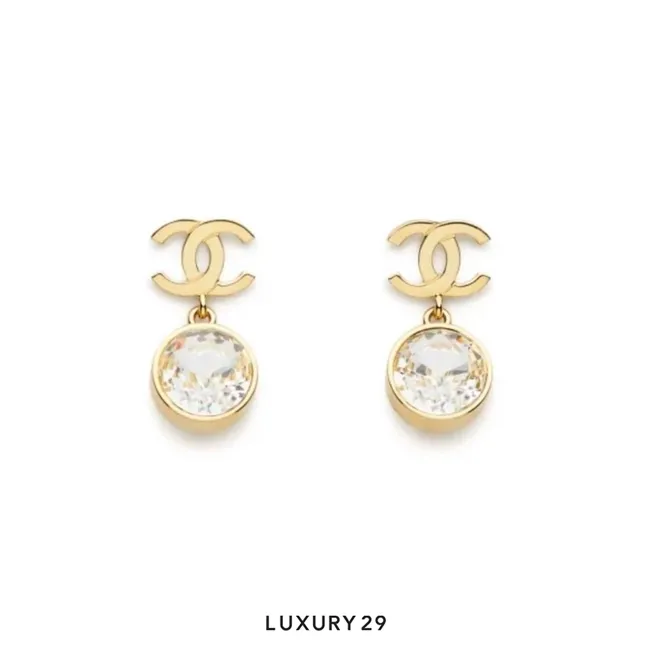 CHANEL CC Logo Strass Earrings Gold