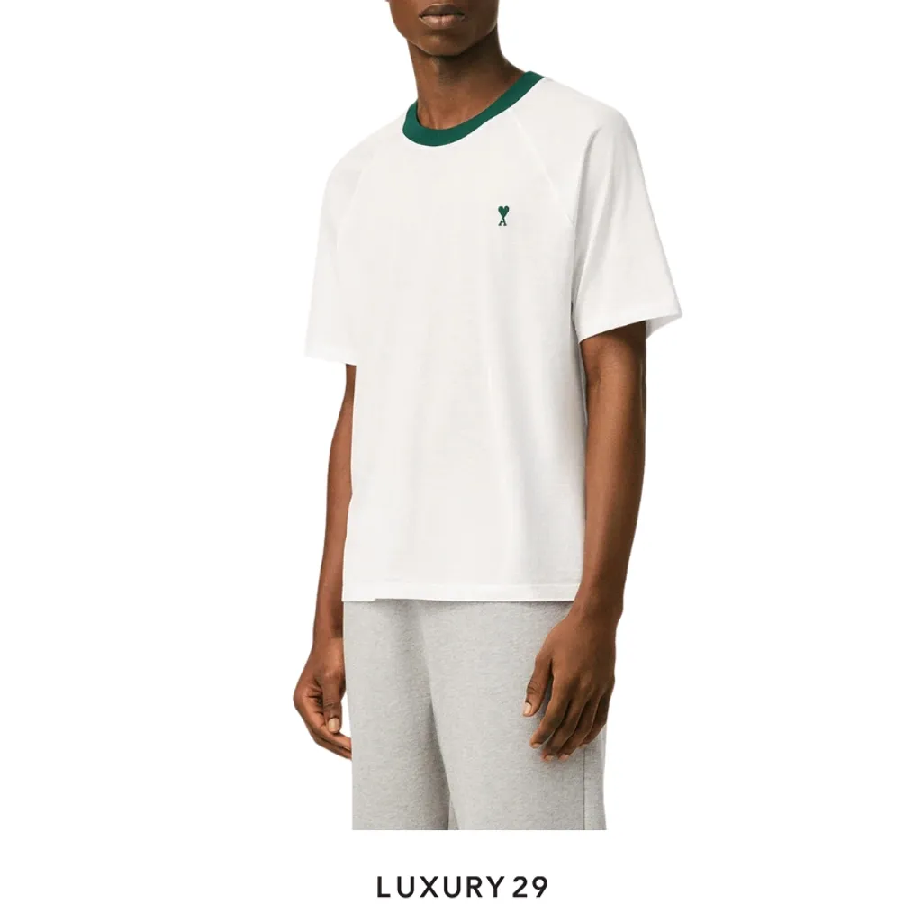 Ami De Coeur Short sleeves T-Shirt in Mercerized Jersey Natural White/Fir Green(S, White)