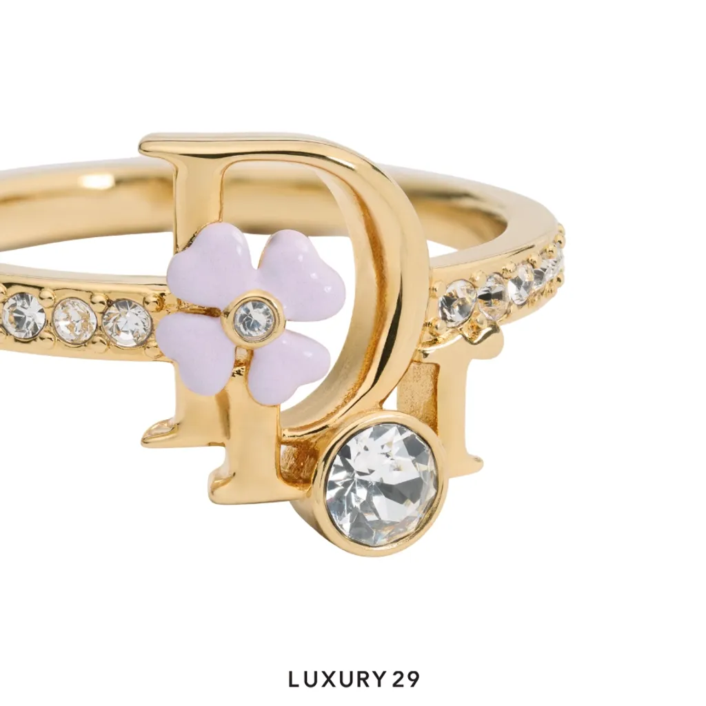 Dior Precious Clover Ring Gold-Finish Metal, Crystals and Pink Lacquer(2XS, Gold)