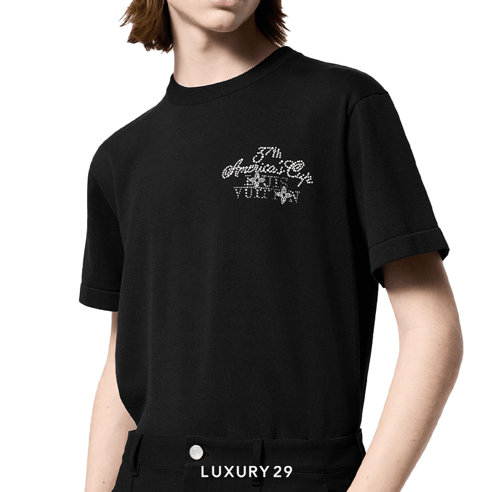 Louis Vuitton LV Embellished Short-Sleeved Cotton Crewneck Black(M, Black)