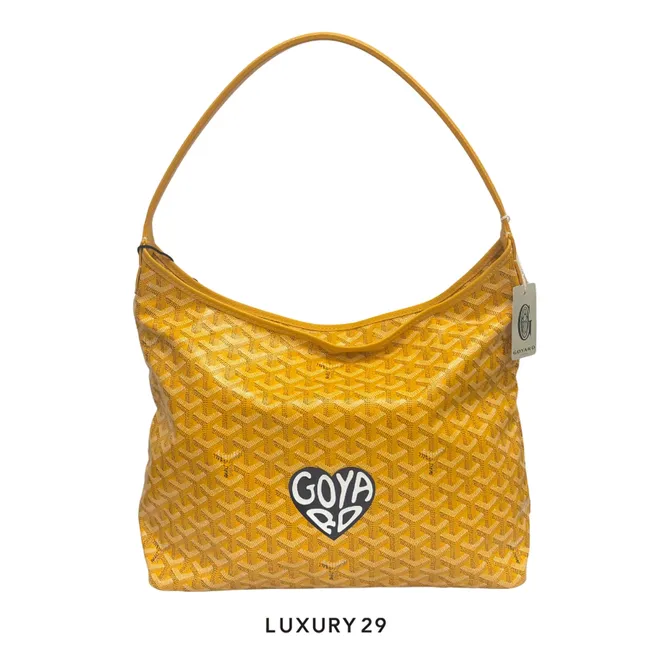 Goyard Boheme Hobo Bag Yellow Hand-Painted Heart Blue