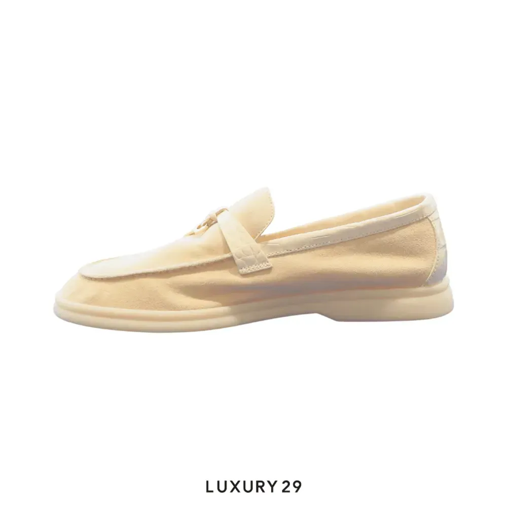 Loro Piana Summer Charms Walk Suede Lemon Merigue(37.5, Neutrals)