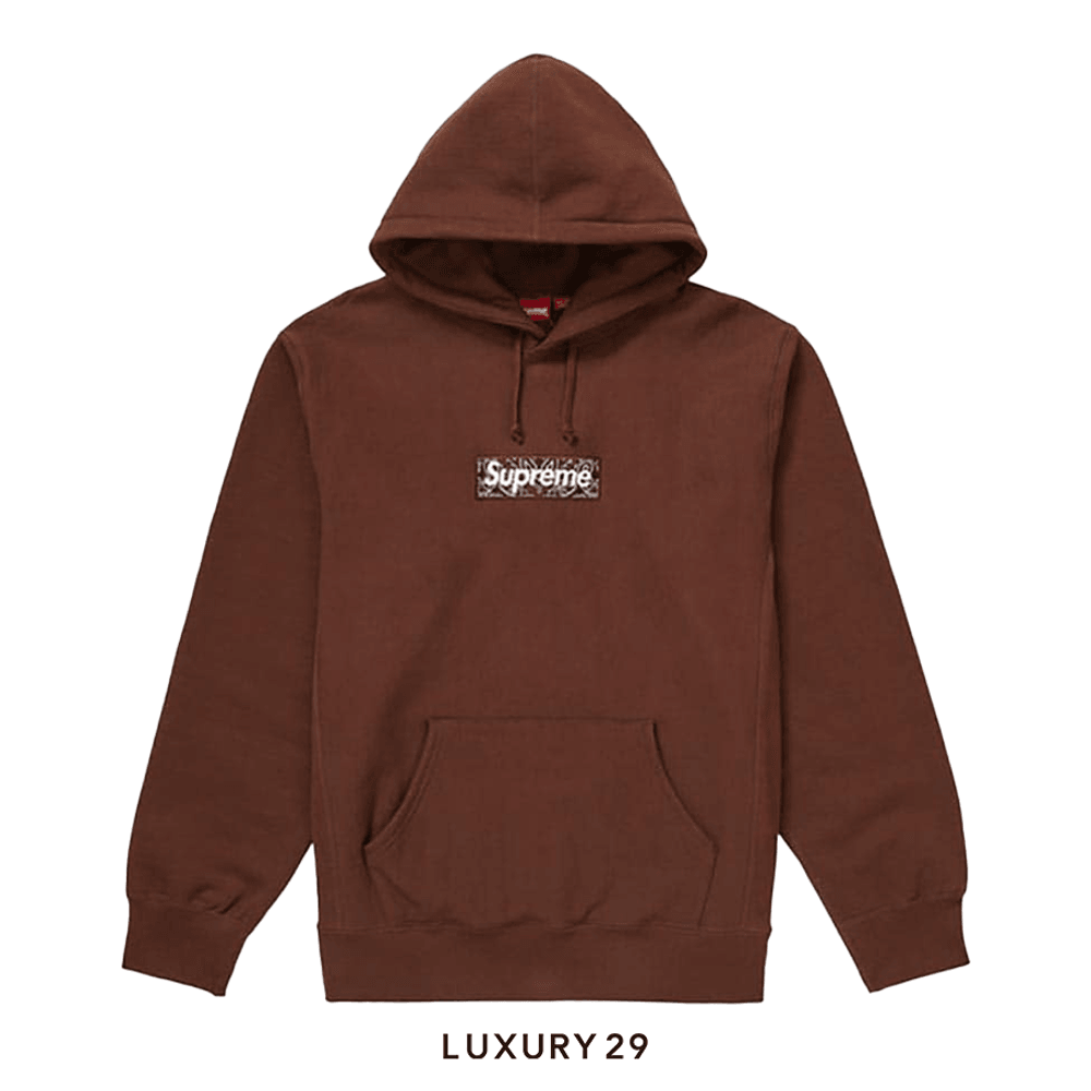 Supreme Bandana Box Logo Hooded Sweatshirt Dark Brown(L, Brown)
