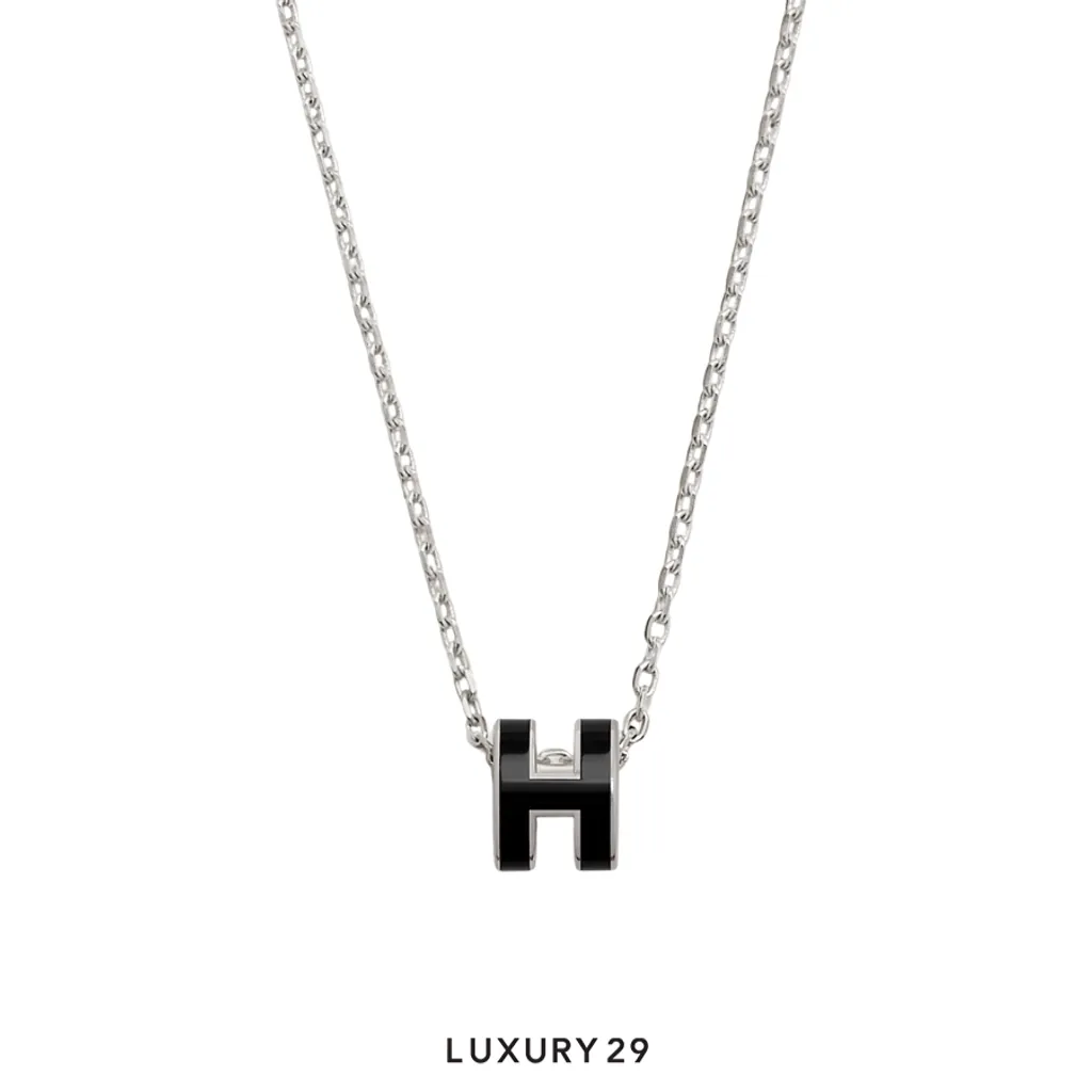 Hermes Mini Pop H Silver Pendant Noir(Free Size, Black)