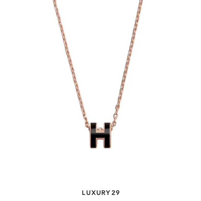 Hermes Mini Pop H Pendant Rose Gold Plated Noir