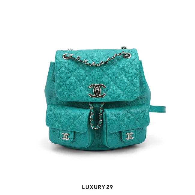 Chanel Small Backpack Grained Shiny Calfskin & Gold-Tone Metal Green