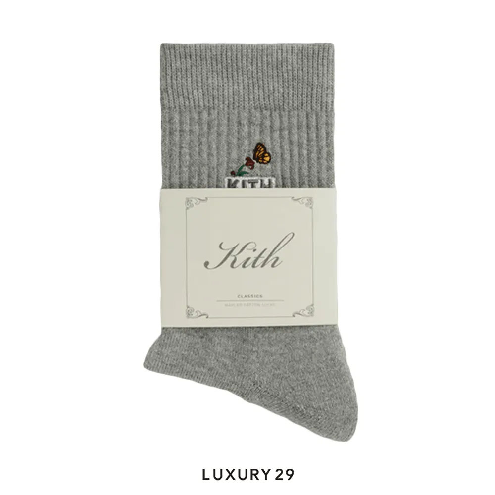 Kith Butterfly Box Logo Mid Crew Socks Heather Grey(Free Size, Grey)