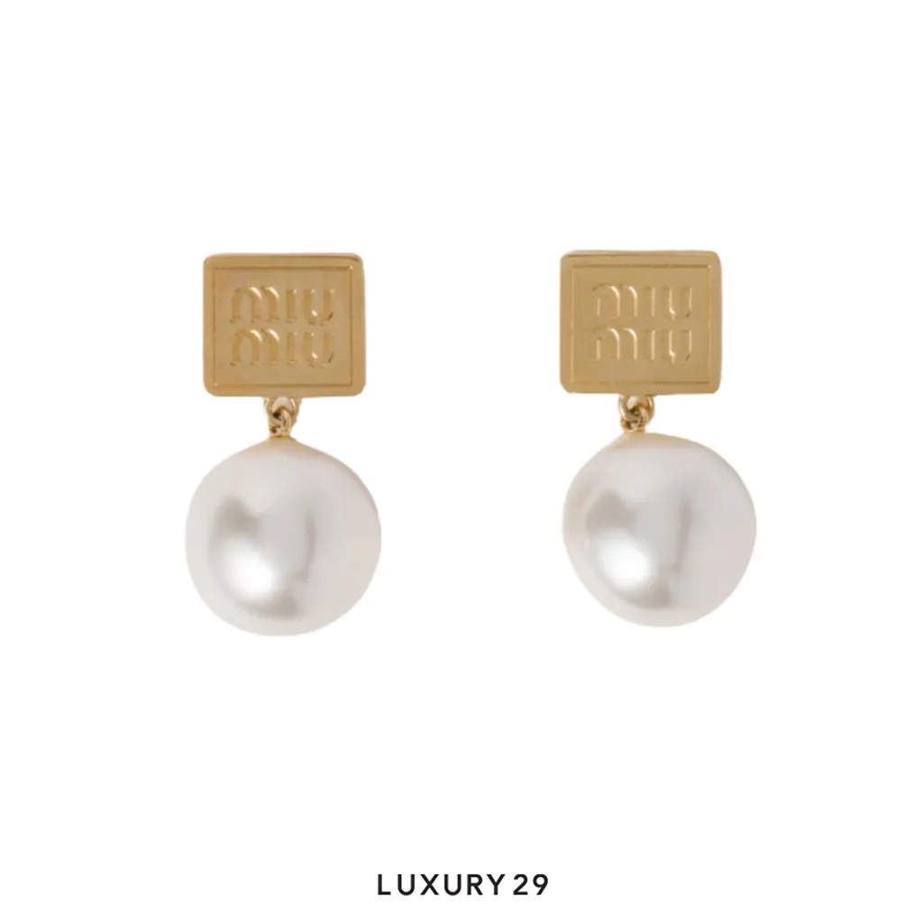 Miu Miu Metal earrings with synthetic pearls Gold(Free Size, Gold)