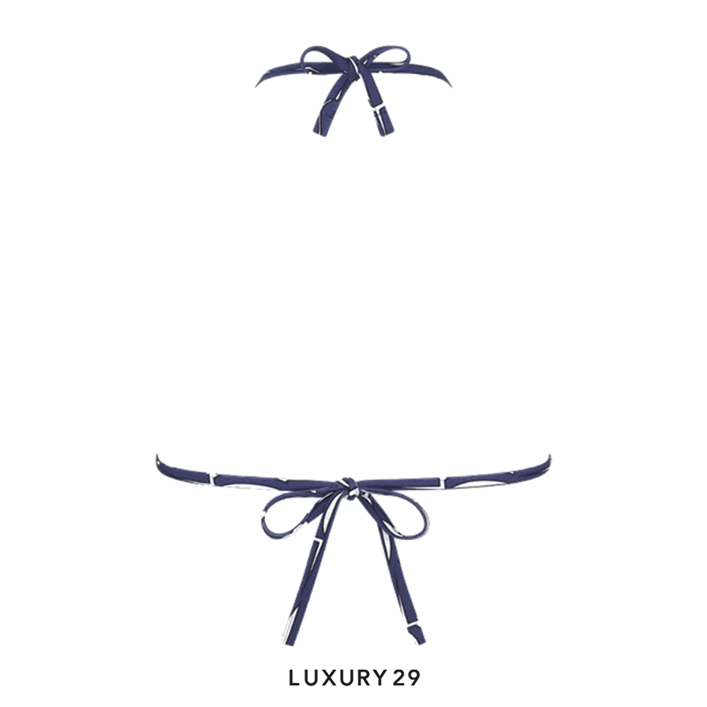 Bikini Top 
White Technical Fabric with Navy Blue Miss Dior Allover Motif(XS, Blue)