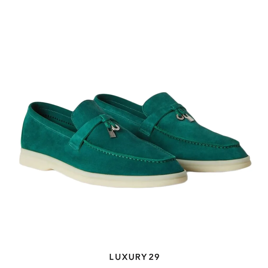 Loro Piana Summer Charms Walk Loafer Suede Goatskin Forest Leaves(37, Green)