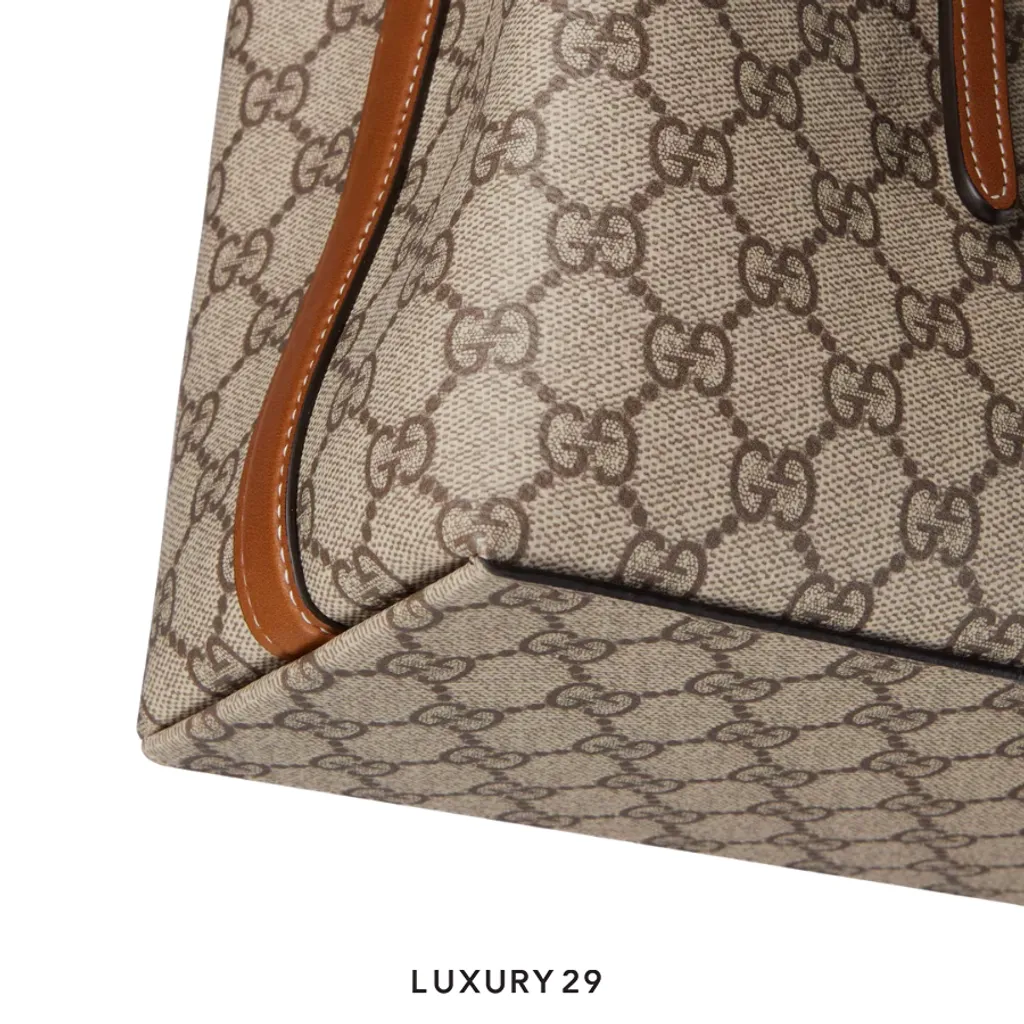 Gucci GG Emblem large tote bag Beige and dark brown new GG Monogram coated fabric(Large, Brown)