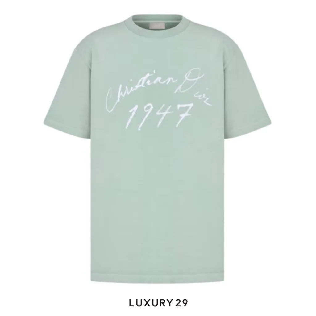 Dior Handwritten Christian Dior T-Shirt Relaxed Fit Cotton Jersey Blue(L, Blue)