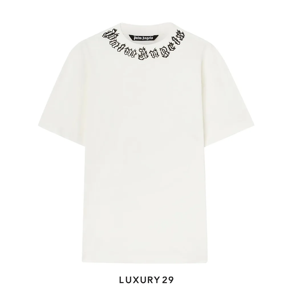 Palm Angels neck-logo T-shirt White(S, White)