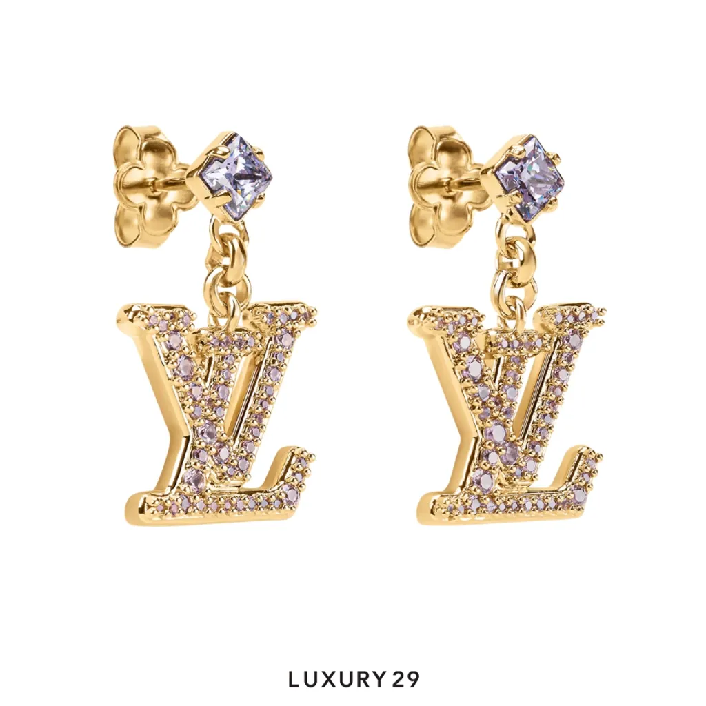 Louis Vuitton LV Lady LV Earrings  pink and purple rhinestones Gold metal(Free Size, Gold)