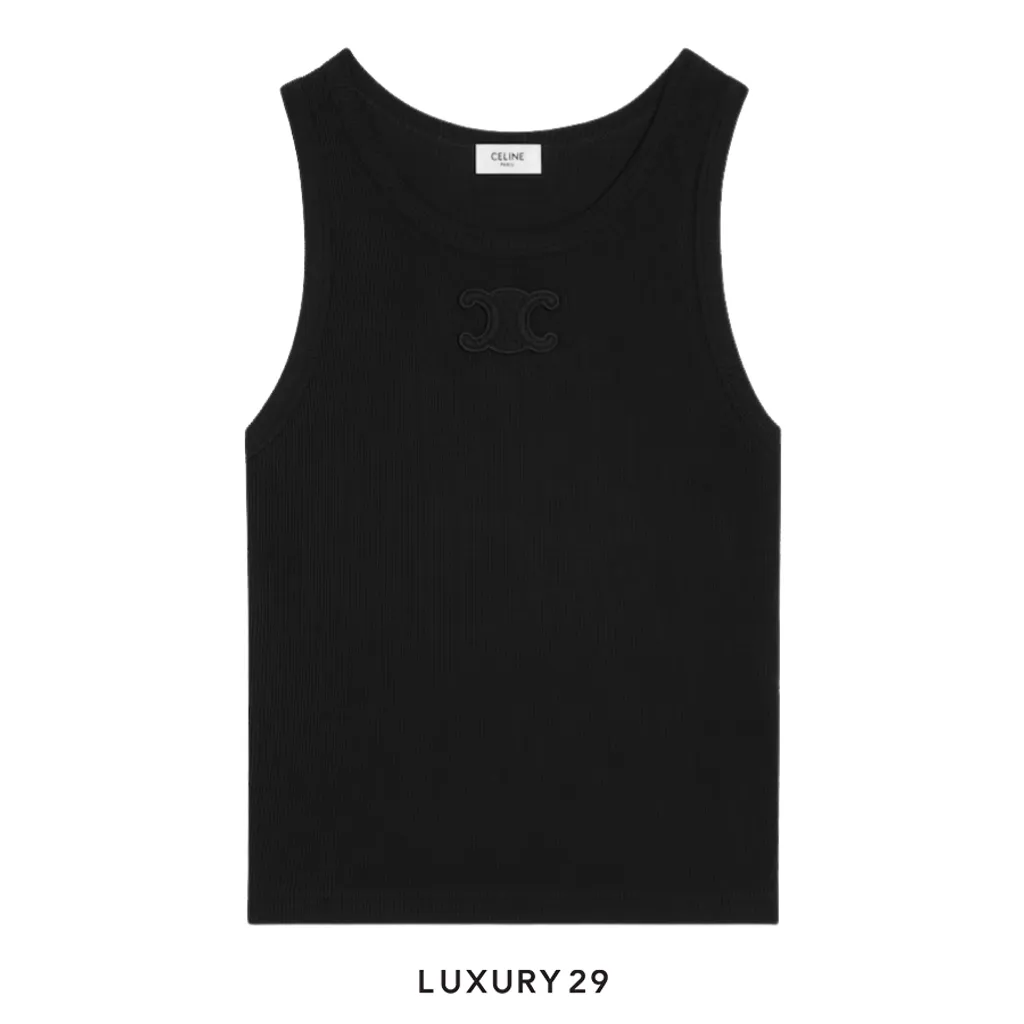 Celine triomphe tank top IN ribbed cotton Tank Top Black(M, Black)
