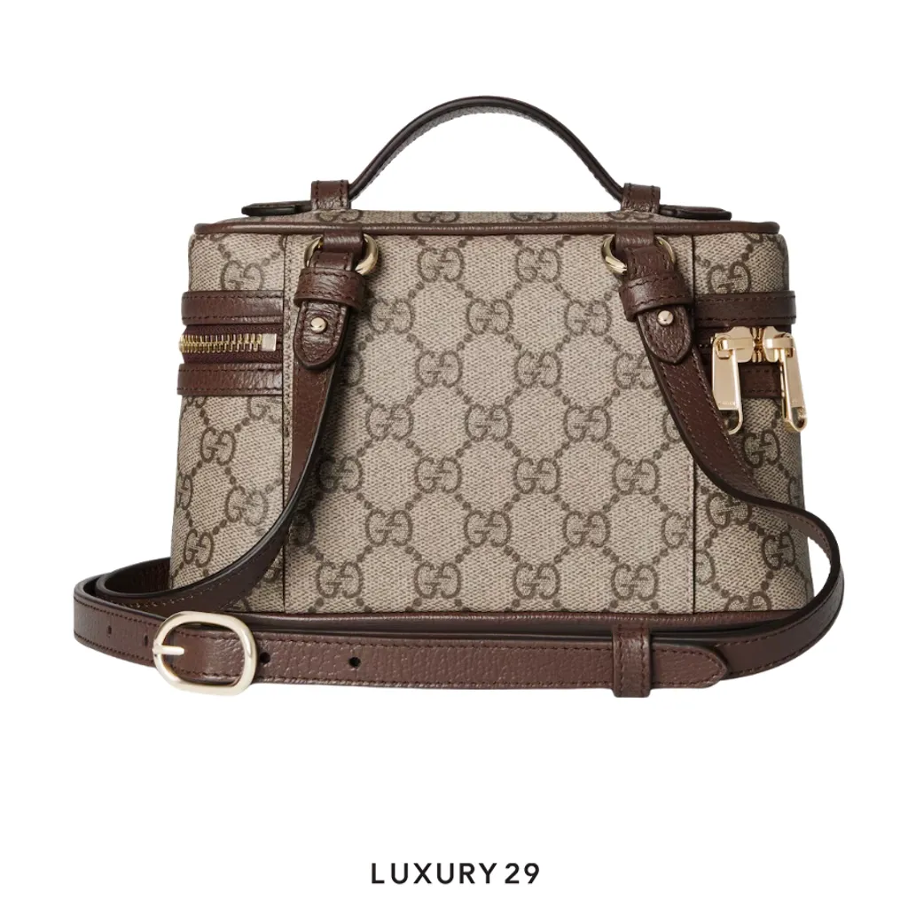 Gucci Ophidia small vanity bag Beige and dark brown GG Monogram coated fabric Brown(Small, Brown)